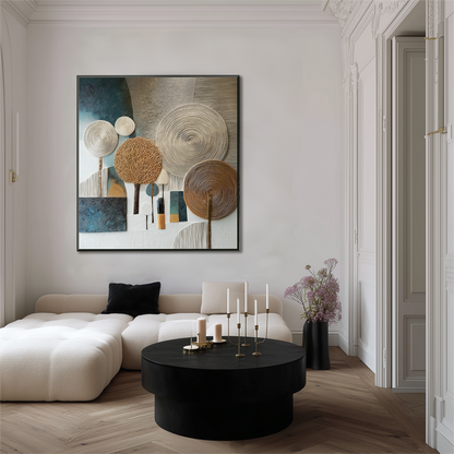 Earthen Spirals: Hand-Painted Textured Abstract Tree Painting for Modern Living Rooms