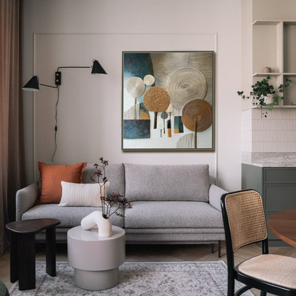Earthen Spirals: Hand-Painted Textured Abstract Tree Painting for Modern Living Rooms