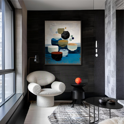 Vessels of Tranquility: Wabi Sabi Textured Abstract Still Life Painting for Dining Room