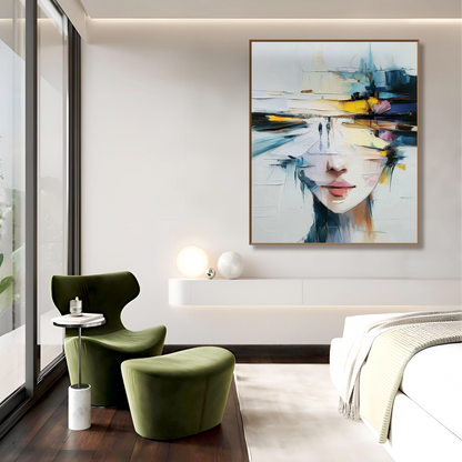 Mindscape Horizon: Surreal Textured Abstract Portrait Painting for Contemporary Decor