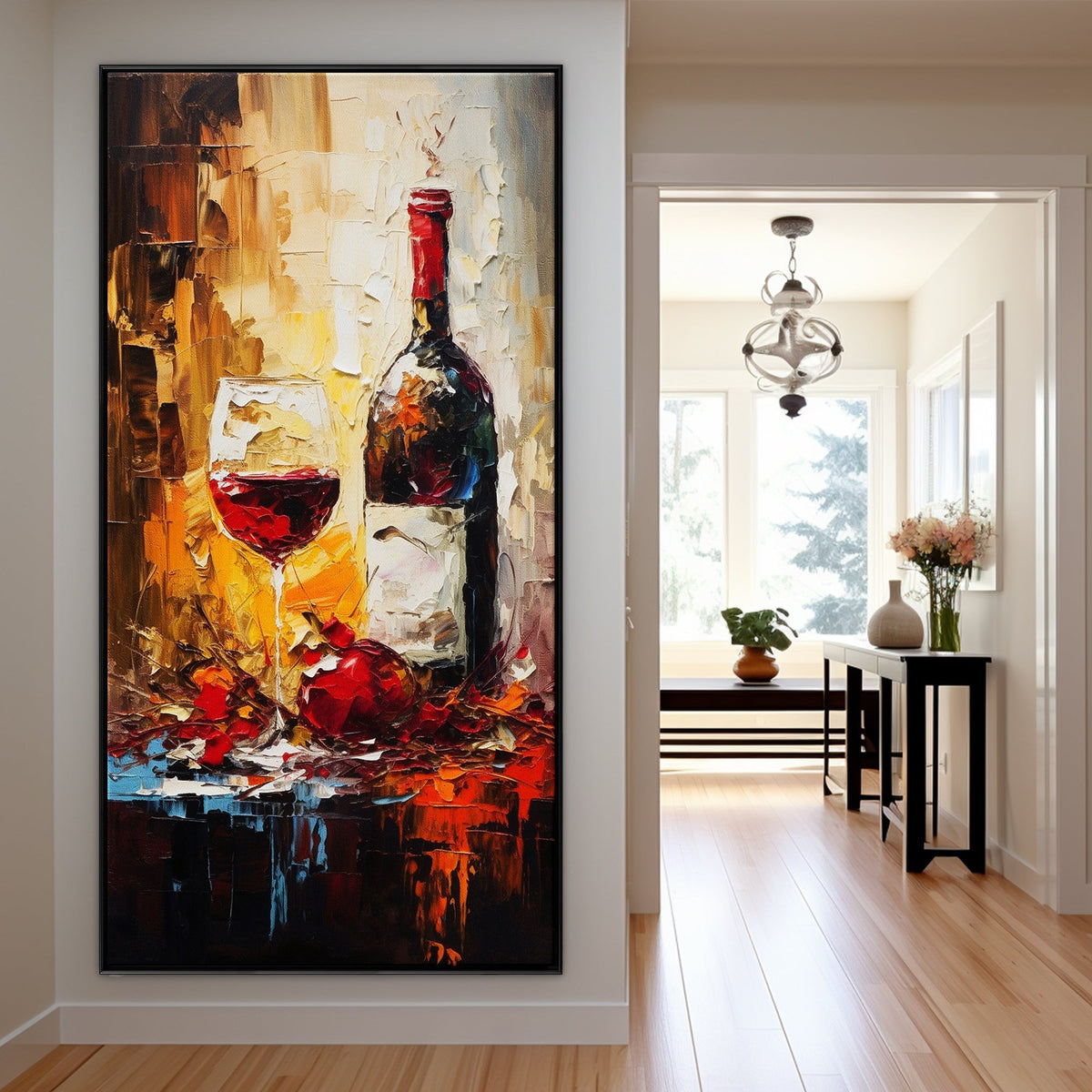 Evening Repose: A Textured Red Wine Painting for Kitchen Wall Art