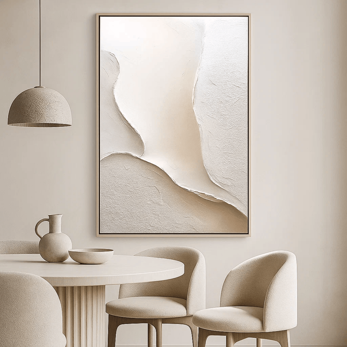 Minimalist Beige White Abstract Painting - Textured Wall Art Canvas - Oil Painting for Living Room Bedroom Office Entryway Hallway