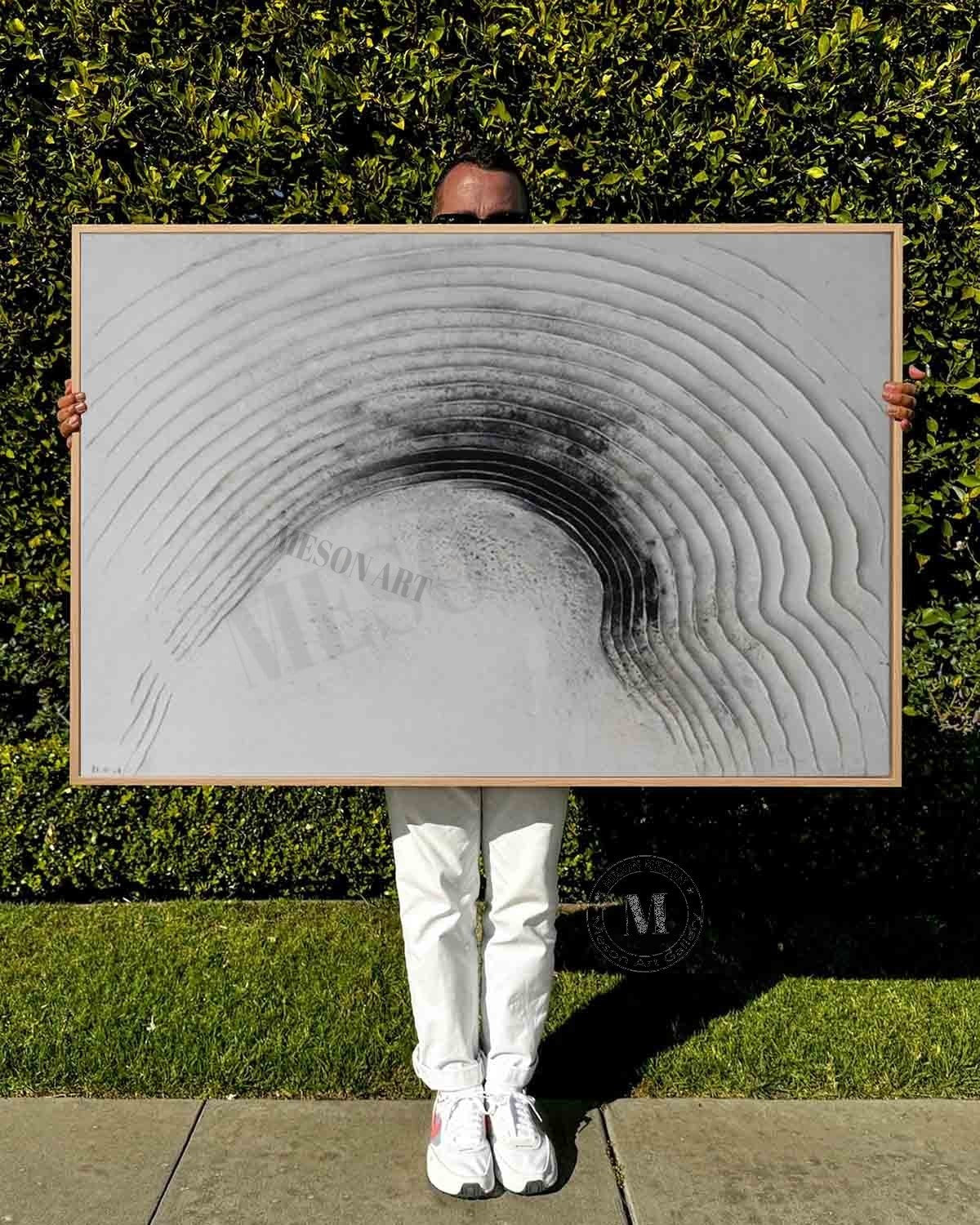 Wabi Sabi Black and White Textured Wall Art, Minimal Abstract Arch Canvas for Modern Living Room