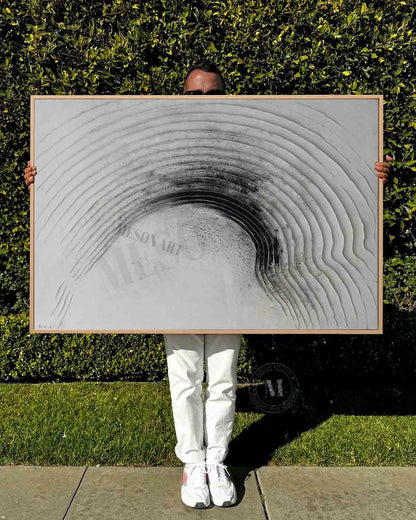 Wabi Sabi Black and White Textured Wall Art, Minimal Abstract Arch Canvas for Modern Living Room
