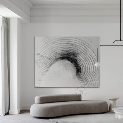 Wabi Sabi Black and White Textured Wall Art, Minimal Abstract Arch Canvas for Modern Living Room