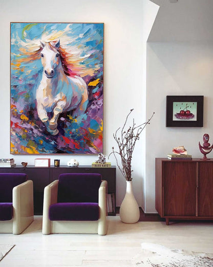 Chromatic Rush: An Abstract Horse Wall Art for Living Room Decor