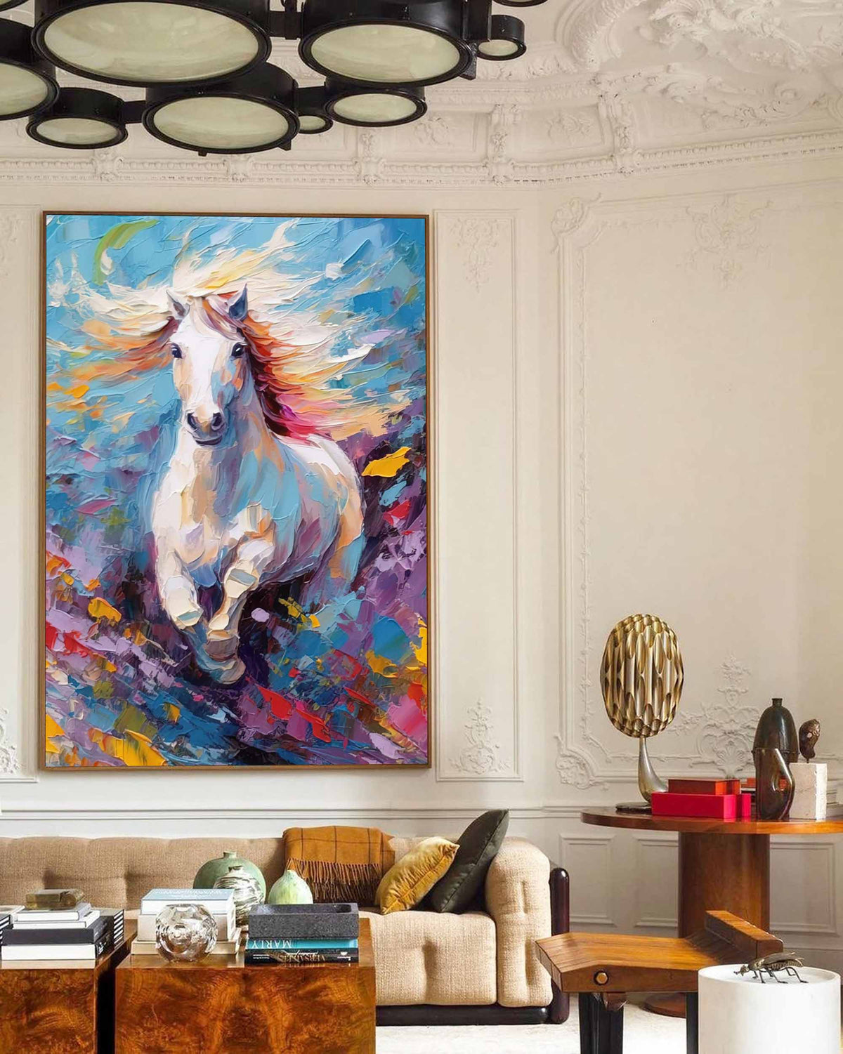Chromatic Rush: An Abstract Horse Wall Art for Living Room Decor
