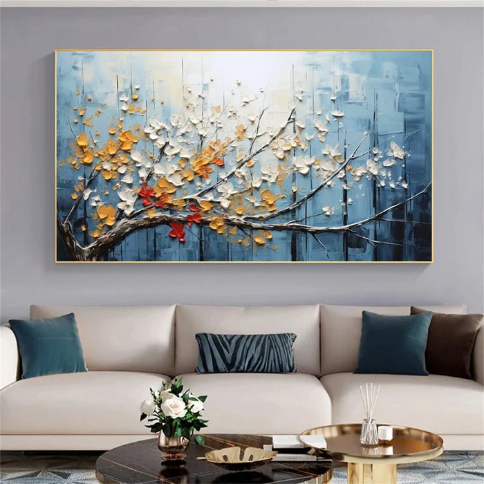 Twilight Bloom: A Vibrant Textured Tree Wall Art for Modern Decor