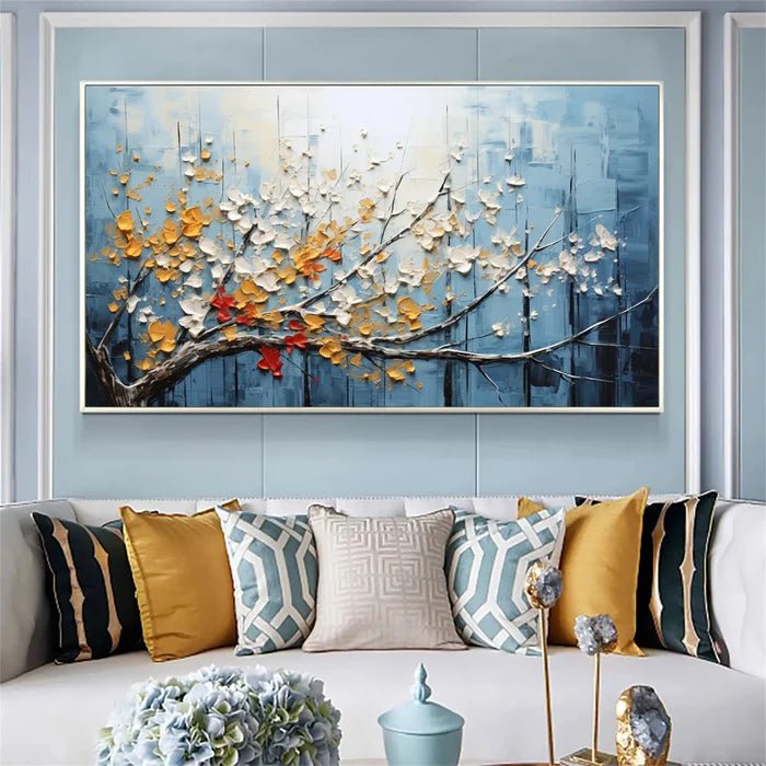 Twilight Bloom: A Vibrant Textured Tree Wall Art for Modern Decor