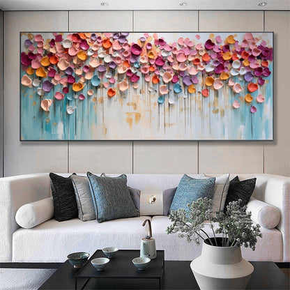 Petal Cascade: A Textured Abstract Floral Paintings for Living Room