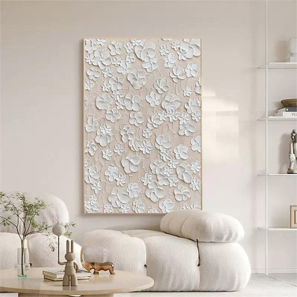 Ivory Meadow: A Serene Textured Floral Wall Art in Neutral Tones