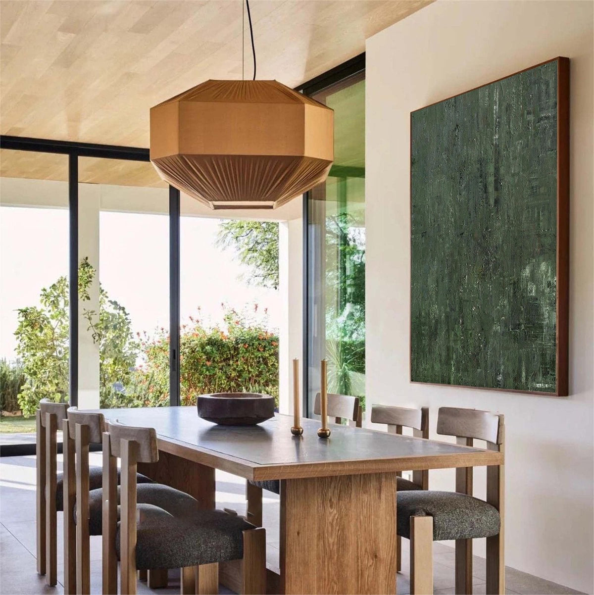 Veridian Depths: A Large Minimalist Green Abstract Wall Art for Earthy Interiors