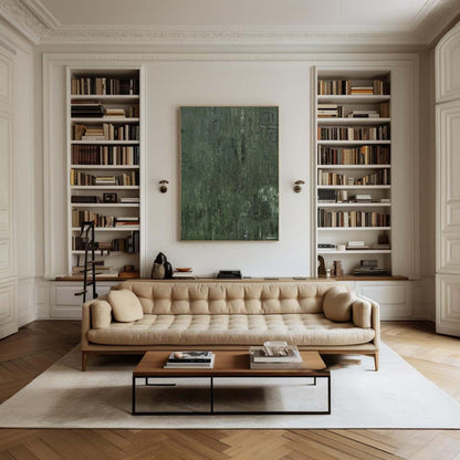 Veridian Depths: A Large Minimalist Green Abstract Wall Art for Earthy Interiors