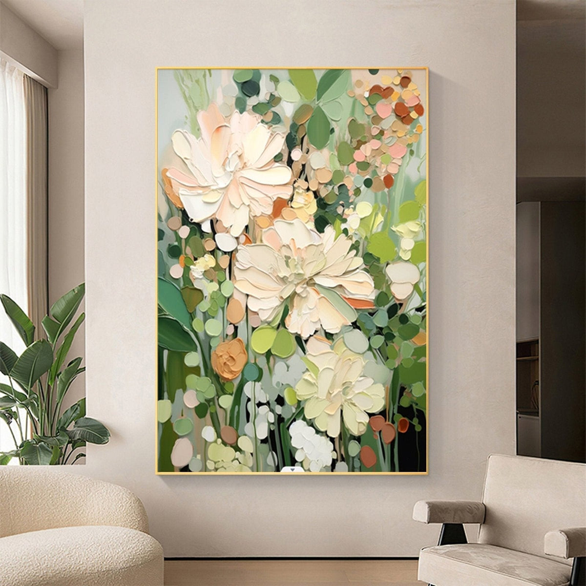 Garden Daydream: A Textured Contemporary Floral Canvas Painting