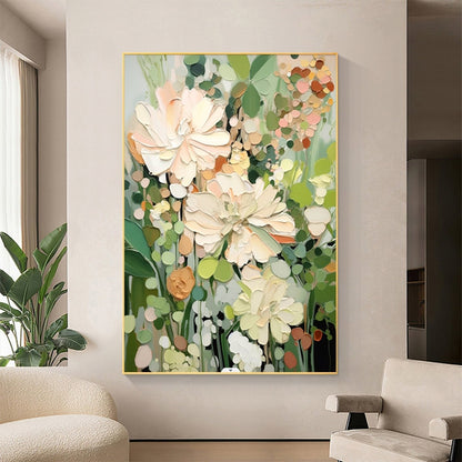 Garden Daydream: A Textured Contemporary Floral Canvas Painting