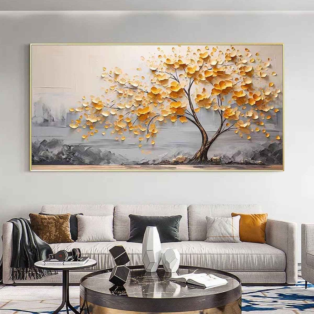 Gilded Canopy: A Luxurious Contemporary Textured Tree Wall Art