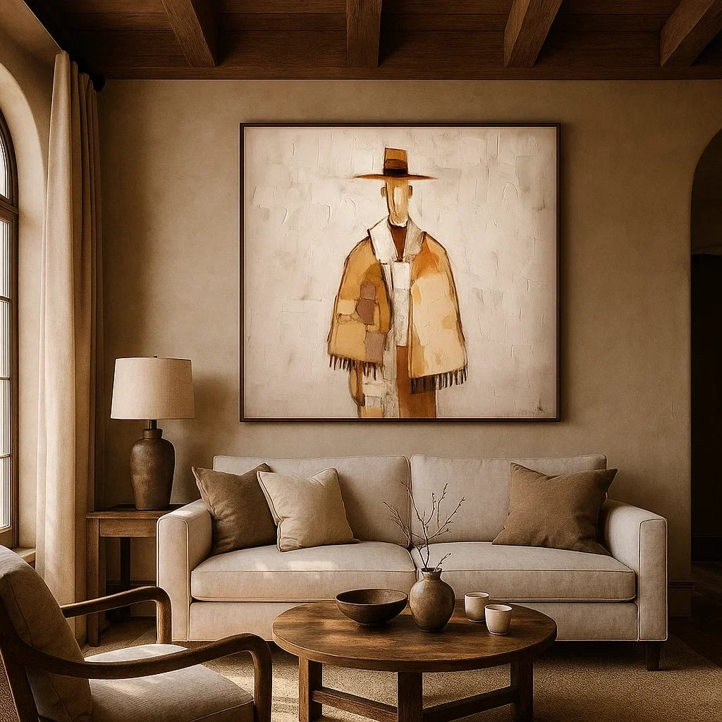 Neutral Textured Figure Wall Art, Beige Brown Abstract Canvas for Living Room